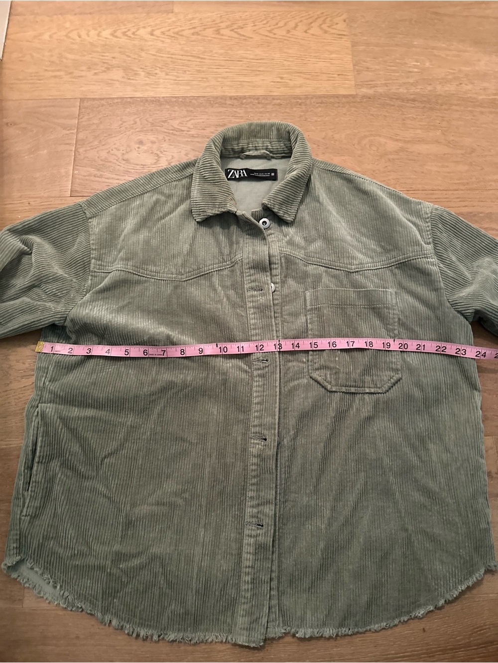 Zara Corduroy Button-Up Shirt Jacket - Olive Green small - Picture 9 of 12